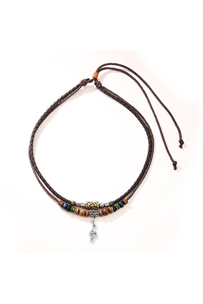 OEM Colier de damă cu mărgele și pandantiv cu notă muzicală, lungime reglabil...