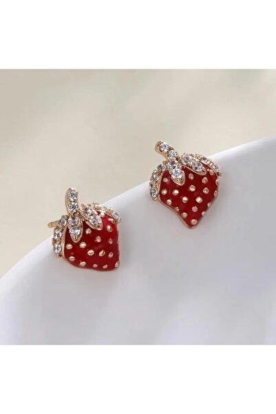 Haziran Aksesuar Xuping (Klipsi XP Damgalı), 14K, Küçük Çilek Figürlü Taşlı, ...