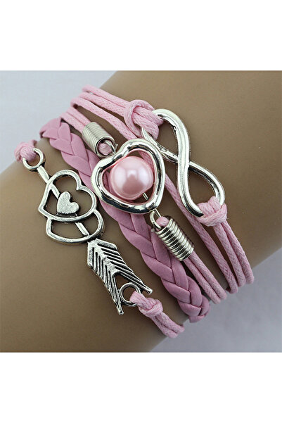 OEM Brățară de damă din piele ecologică cu pandantive cu inimă și infinit, re...