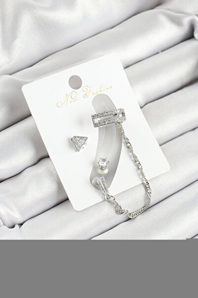 Skygo طقم أقراط نسائية من حجر الزركون على شكل مثلث من النحاس باللون الفضي مكو...