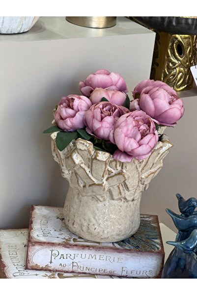 YASAR CONCEPT مزهرية سيراميك منقوشة من أتيليه، لون كريمي، 22×25 سم