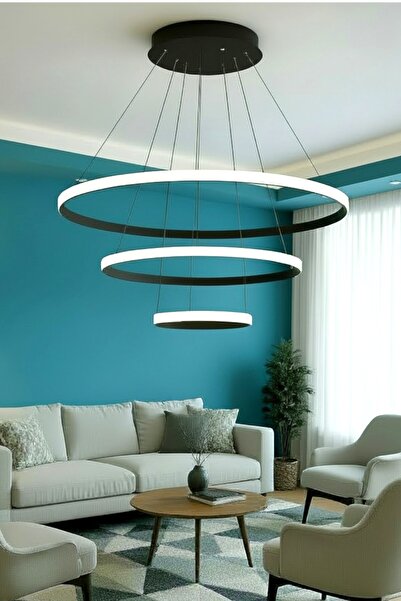 Ece Aydınlatma Frieza Siyah Kasa,3 Halkalı, Beyaz Led ışık Salon,Oturma Odası...