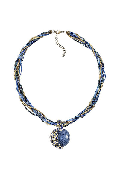 OEM Κολιέ σε μποέμ στυλ με ημιπολύτιμους λίθους και μενταγιόν σε σχήμα παγωνι...