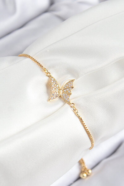 Skygo Brass Zircon Stone Butterfly Model Gold Color Elevator Women's Bracelet...