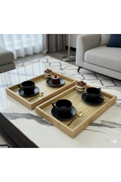 GenelTedarik 2’li Bambu Ahşap Tepsi Seti - Sunum Tepsi