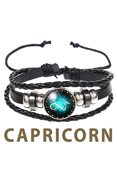 OEM Brățară din piele Capricorn cu pandantiv zodiacal, unisex, reglabilă