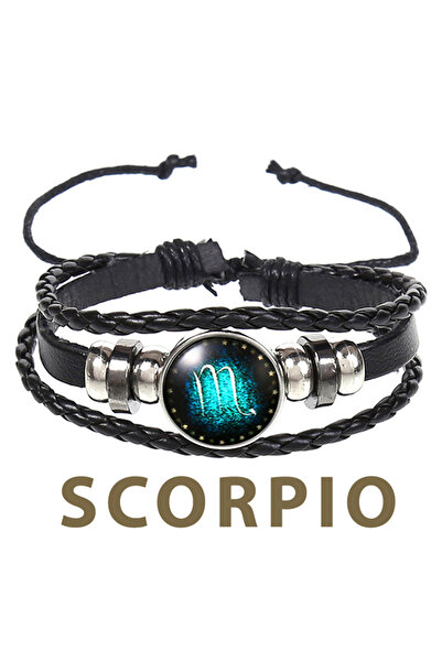 OEM Brățară din piele cu pandantiv zodiacal Scorpion, unisex, reglabilă