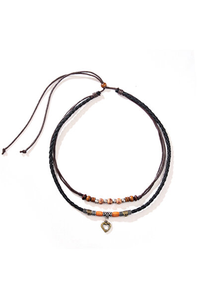 OEM Γυναικείο κολιέ με χάντρες και μενταγιόν σε σχήμα καρδιάς, ρυθμιζόμενο μή...