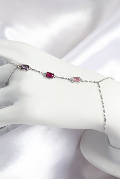 Skygo Brass Colored Zircon Stone Rectangular Model Silver Color Women's Shahm...