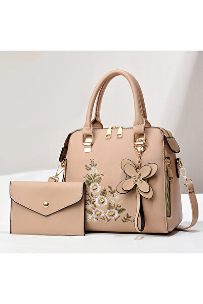 OEM Women's bag set with wallet and floral pendant, 2 pieces, eco-leather