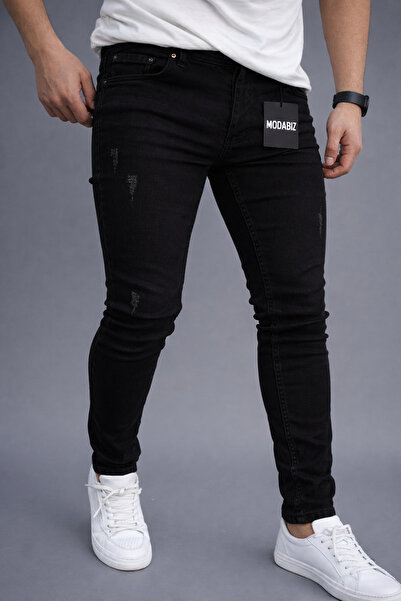 moda biz Modabiz Pantaloni negri slim fit din denim elastic pentru bărbați