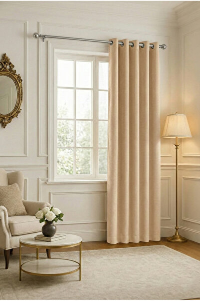 Bercem Home Perdele rustică cu textura catifea - maro lapte - (cu o singură a...