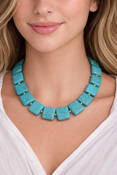 elinasaccessories El Yapımı Doğal Turkuaz(firuze) Kolye Tasma Kolye Choker,do...