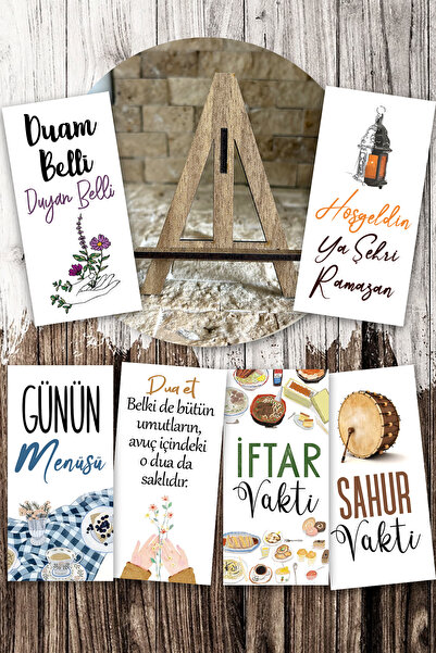 Pankart Evi RAMAZAN Kahve Motto 6 adet Sunum Kart Seti + Ayaklık