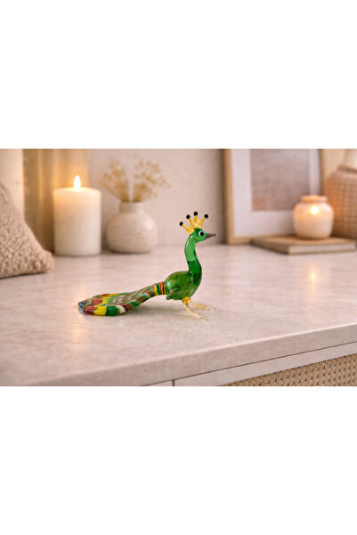 ADAMODART Renk Geçişli Tavus Kuşu El Yapımı Murano Dekoratif Cam Biblo - Yeşil