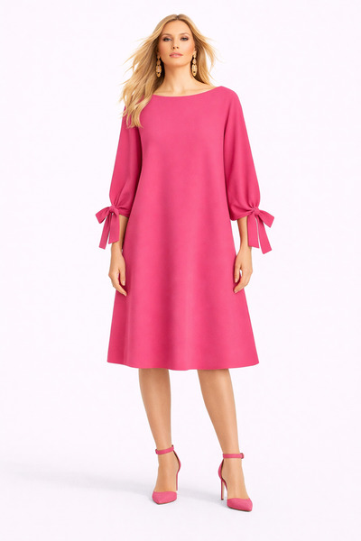 MERT ERKAN Midi Crepe Casual/A-Line Dress with Sleeve Tie Detail