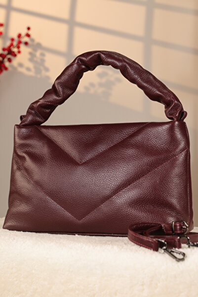 Aksesuarlia Burgundy Color Soft Style Leather Bag - 40326, Shoulder Strap, Or...