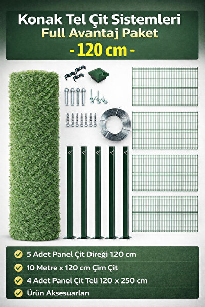 Konak Tel Çit Aksaray Avantaj Seti (120 CM) Yeşil Panel Tel Örgü Bahçe Çim Çi...