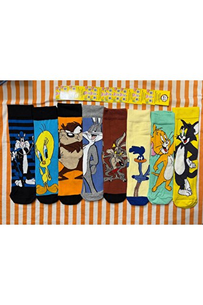 AL Bİ 90LIK 8 Pack Cartoon Heroes Patterned Colorful and Cotton Socks