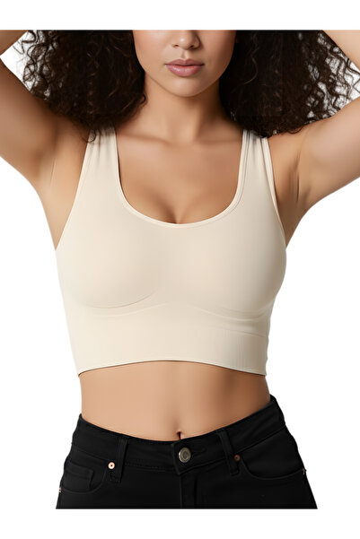 femmefinesse مشد بوستير رياضي بأشرطة سميكة مع وسادات لتعزيز الثدي بلون البشرة