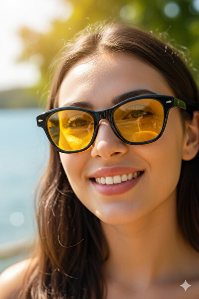 LUXON COLLECTION KADIN SİYAH ÇERÇEVELİ SARI CAMLI ŞIK GÖRÜNÜM GÖZLÜK