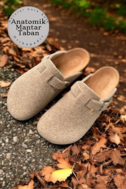 Land of Cork Keçe Yün Kapalı Sabo Terlik – Anatomik Mantar Tabanlı Unisex Ev ...