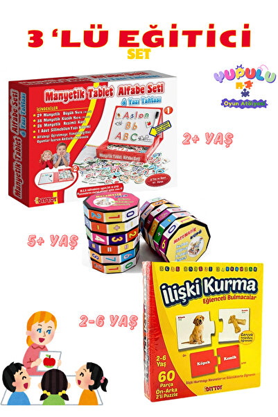 Diytoy Manyetik Tablet Alfabe Yazı Tahtası, Matematik Küpü ve İlişki Kurma Eğ...