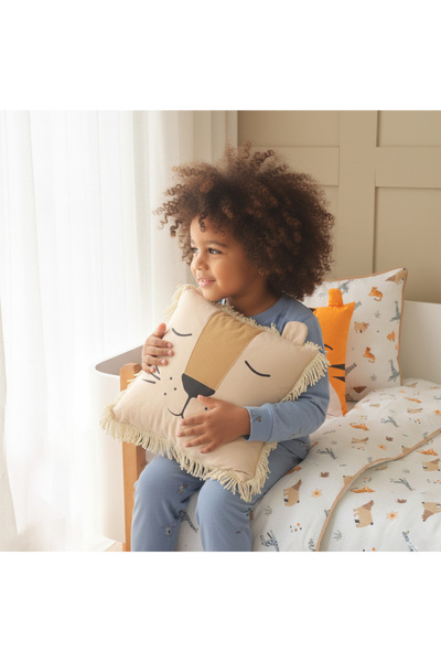 JOYFUL KIDS Aslan Figürlü Dekoratif Uyku Arkadaşı Yastık – Jungle Serisi Safa...