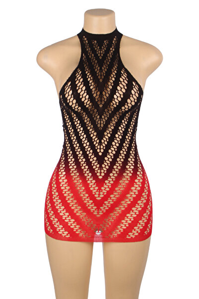 Lingerie and Fashion Style Black And Red Two-Color Gradient Stretchy Fishnet ...