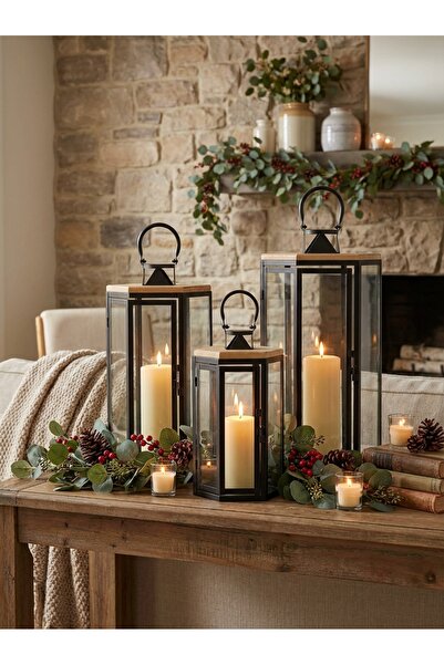 Living مجموعة من 3 فوانيس معدنية سداسية الشكل - إضاءة أنيقة بتصميم عصري