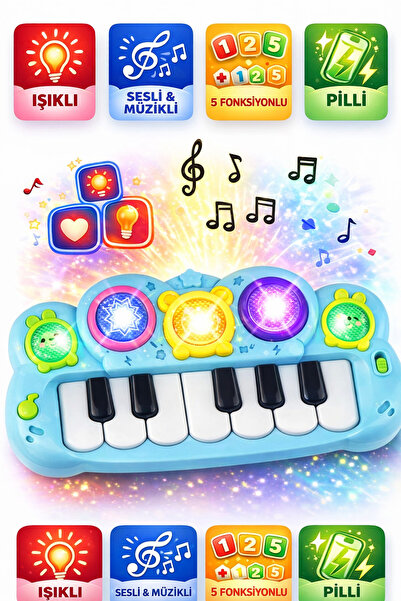 YILDIRIM OYUNCAK Sesli Işıklı Müzikli Pilli 5 Fonksiyonlu Eğitici 21 cm Mavi ...