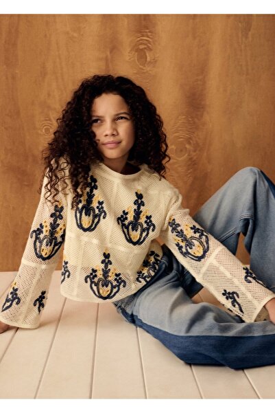 MANGO Kids İşleme detaylı delikli kazak