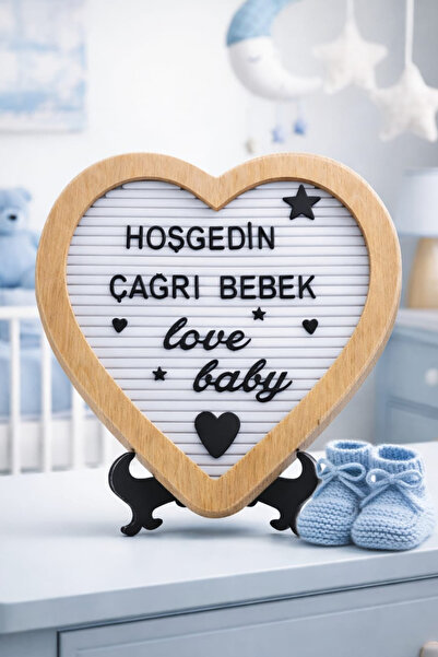 fikirstore Ahşap Kalp Çerçeveli Özelleştirilebilir Mesaj Panosu Beyaz Zemin S...