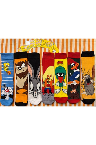 AL Bİ 90LIK Șosete distractive Looney, pachet de 7, cu modele de desene animate