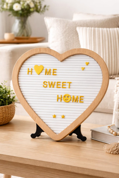 fikirstore Ahşap Kalp Çerçeveli Özelleştirilebilir Mesaj Panosu Türkçe Karakt...