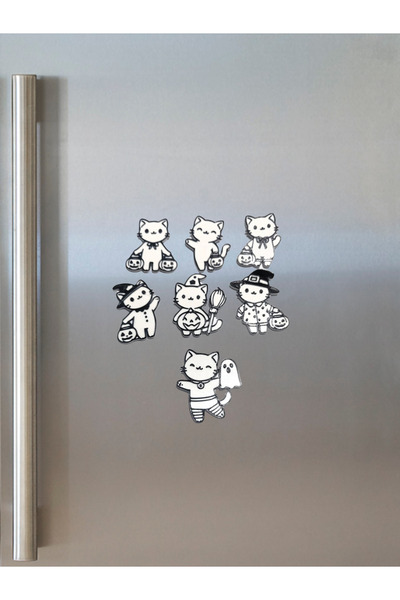 HobiHub Cadılar Bayramı Kedi Figürlü Buzdolabı Magnet Seti 7 Li