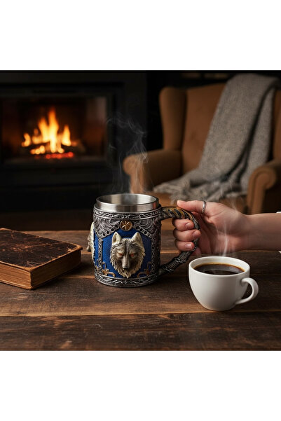 keyfim shop 3D Kurt Figürlü Metal Kupa Bardak