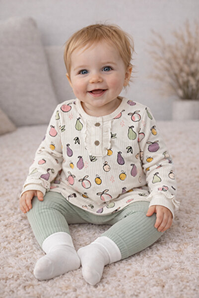 minella kids طقم ملابس للفتيات الرضع بنقشة الفواكه 3/12 شهر