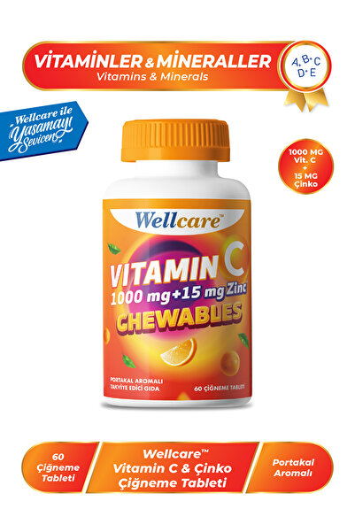 Wellcare Vitamin C 1000 mg + 15 mg Zinc Çiğneme Tableti 60 Tablet
