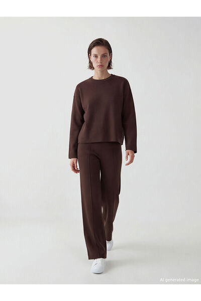 LC Waikiki قم بإنشاء أسلوبك من متجر UZG بنطلون نسائي بني بخصر مطاطي واسع الساق