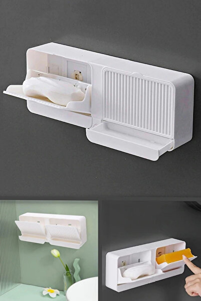 Tilbe Home 2 Compartment Solid Soap Holder Wall Mounted Kitchen Bathroom Whit...