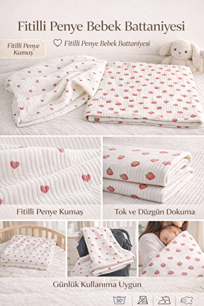 minella kids Çilekli ve kalpli iki adet çift katlı penye battaniye