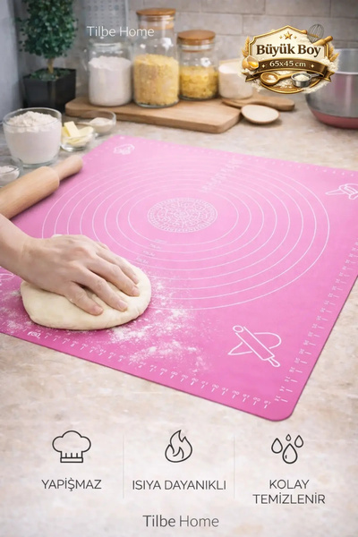 Tilbe Home Silikon Hamur Açma Matı Ölçülü Isıya Dayanır Hamur Yoğurma Matı Bü...