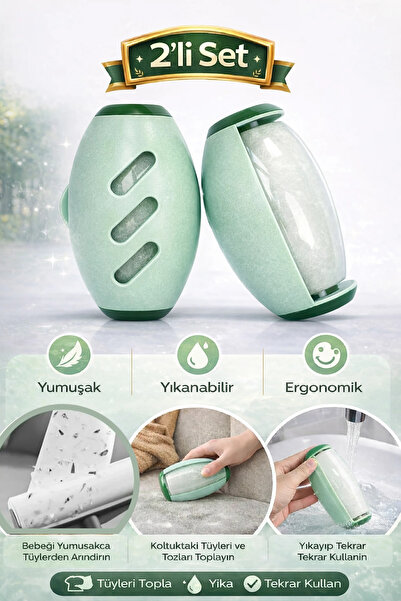 Tilbe Home 2li Yıkanabilir Tüy Toplayıcı Rulo Kedi Köpek Evcil Hayvan Tüy Tem...