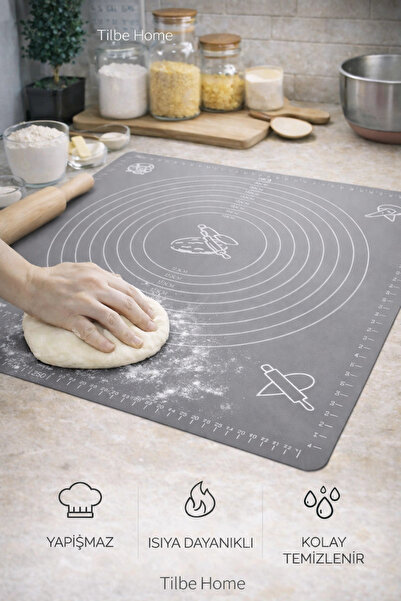 Tilbe Home Silikon Hamur Açma Matı Ölçülü Isıya Dayanıklı Hamur Yoğurma Matı Renkli Mutfak Pasta Fırın Altlığı
