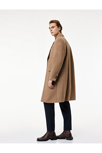Koton Palton lung din cașmir, cu buzunare, cu guler simplu și nasturi