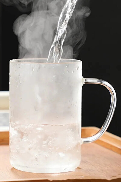Madamev Borosilikat Cam Süzgeçli Bambu Kapaklı Kupa Kulplu Demlik Modeli Çift Kat Bitki Çay Bardağı 600 ml.