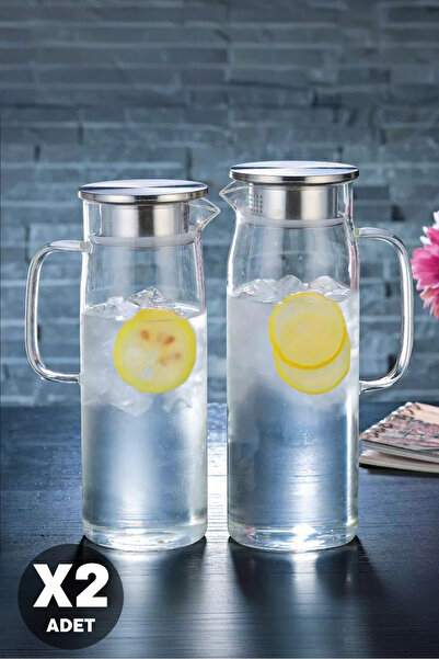 Madamev 2'li Retro Cam Sürahi Kulplu Çelik Kapaklı Soğuk Sıcak Kokteyl Meşrub...