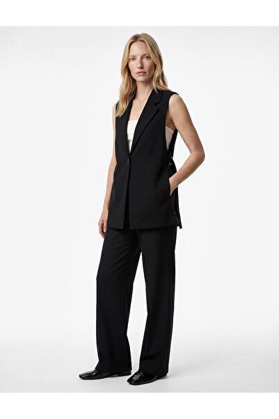 Koton Vestă cu nasturi, fără mâneci, cu guler larg, cu accesorii metalice