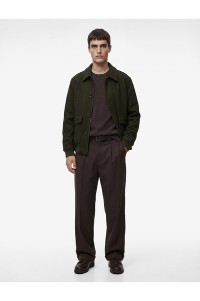 Koton Shirt Collar Long Sleeve Regular Fit Cashmere Bomber Jacket